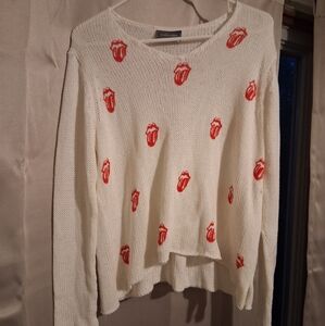 Cream Knit Sweater with "Hot Lips"